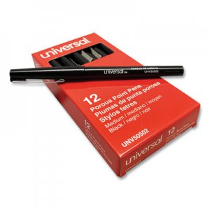 Universal Deluxe Porous Tip Stick Pen, Black Ink, Medium, Dozen UNV50502
