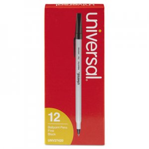 Universal Stick Ballpoint Pen, Fine 0.7mm, Black Ink, Gray Barrel, Dozen UNV27420
