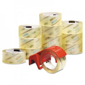 Scotch 3750 Commercial Grade Packaging Tape with DP300 Dispenser, 3" Core, 1.88" x 54.6 yds, Clear, 12/Pack