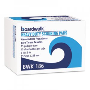 Boardwalk Heavy-Duty Scour Pad, Green, 6 x 9, 15/Carton BWK186 86LGI