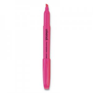 Universal Pocket Highlighters, Chisel Tip, Fluorescent Pink, Dozen UNV08855