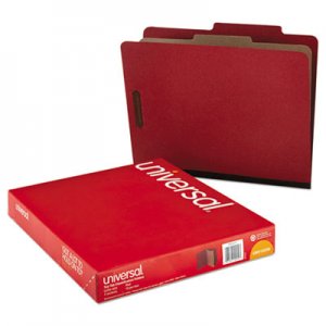Universal Four-Section Pressboard Classification Folders, 1 Divider, Letter Size, Red, 10/Box UNV10250