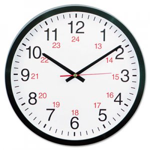 Universal 24-Hour Round Wall Clock, 12.63" Overall Diameter, Black Case, 1 AA (sold separately) UNV10441