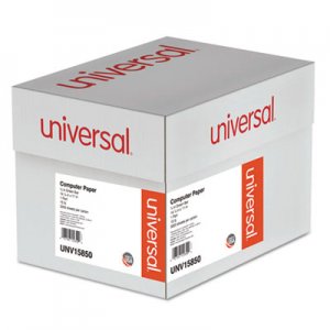 Universal Printout Paper, 1-Part, 15lb, 14.88 x 11, White/Green Bar, 3, 000/Carton UNV15850