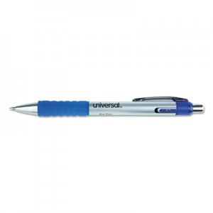 Universal Comfort Grip Retractable Gel Pen, Medium 0.7mm, Blue Ink, Silver Barrel, Dozen UNV39721 39721