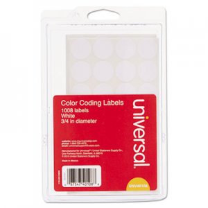 Universal Self-Adhesive Removable Color-Coding Labels, 0.75" dia., White, 28/Sheet, 36 Sheets/Pack UNV40108