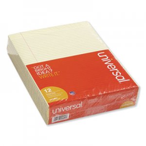 Universal Glue Top Writing Pads, Narrow Rule, Ltr, Canary, 50 Sheet Pads/Pack, Dozen UNV42000