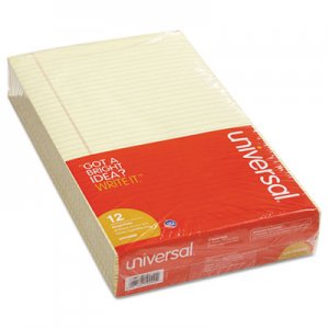 Universal Glue Top Writing Pads, Legal Rule, Legal, Canary, 50 Sheet Pads/Pack, Dozen UNV50000