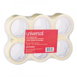 Universal General-Purpose Box Sealing Tape, 3" Core, 1.88" x 60 yds, Clear, 6/Pack UNV63000