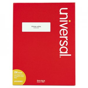 Universal White Labels, Inkjet/Laser Printers, 1.33 x 4, White, 14/Sheet, 250 Sheets/Box UNV80003