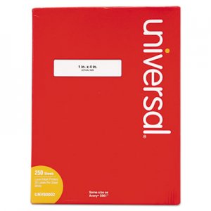 Universal White Labels, Inkjet/Laser Printers, 1 x 4, White, 20/Sheet, 250 Sheets/Box UNV80002