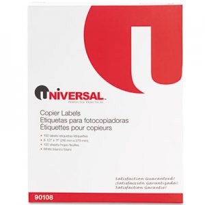Universal Copier Mailing Labels, Copiers, 8.5 x 11, White, 100/Box UNV90108