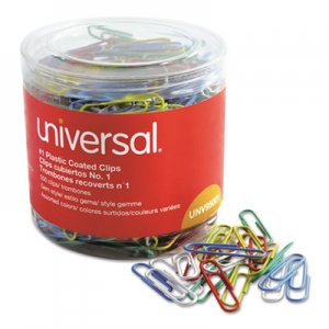 Universal Plastic-Coated Paper Clips, Small (No. 1), Assorted Colors, 500/Pack UNV95001