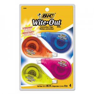 BIC Wite-Out EZ Correct Correction Tape, Non-Refillable, 1/6" x 400", 4/Pack BICWOTAPP418 WOTAPP418