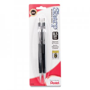 Pentel Sharp Mechanical Pencil, 0.5 mm, HB (#2.5), Black Lead, Black Barrel, 2/Pack PENP205BP2K6 P205BP2-K6