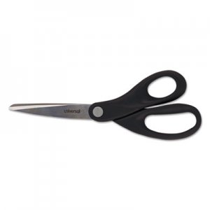 Universal Stainless Steel Office Scissors, 8" Long, 3.75" Cut Length, Black Straight Handle UNV92009