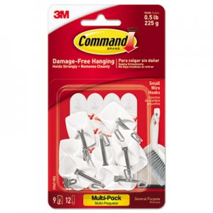 Command General Purpose Hooks, Small, Holds 1lb, White, 9 Hooks & 12 Strips/Pack MMM170679ES 17067-9ES