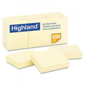 Highland Self-Stick Notes, 1.38 x 1.88, Yellow, 100 Notes/Pad, 12 Pads/Pack MMM6539YW 6539