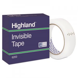 Highland Invisible Permanent Mending Tape, 3" Core, 1" x 72 yds, Clear MMM620025921 6200