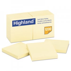 Highland Self-Stick Notes, 3 x 3, Yellow, 100-Sheet, 12/Pack MMM6549YW 6549