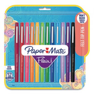 Paper Mate Point Guard Flair Bullet Point Stick Pen, Assorted Ink, 1.4mm, Dozen PAP74423 74423