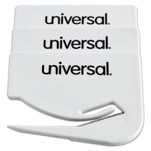 Universal Letter Slitter Hand Letter Opener w/Concealed Blade, 2 1/2", White, 3/Pack UNV31803