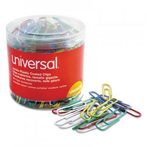 Universal Plastic-Coated Paper Clips, Jumbo, Assorted Colors, 250/Pack UNV95000