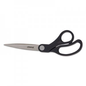 Universal Stainless Steel Office Scissors, 8.5" Long, 3.75" Cut Length, Black Offset Handle UNV92010