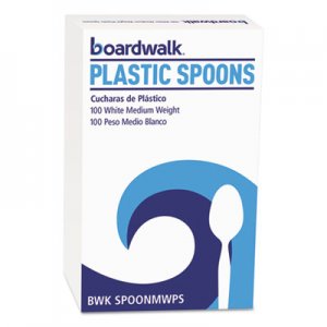 Boardwalk Mediumweight Polystyrene Cutlery, Teaspoon, White, 100/Box BWKSPOONMWPSBX BWK SPOONMWPS