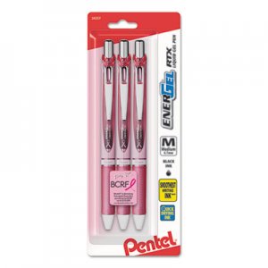 Pentel EnerGel RTX Retractable Gel Pen, Medium 0.7 mm, Black Ink, Pink Barrel, 3/Pack PENBL77PBP3ABC BL77PBP3A-BC