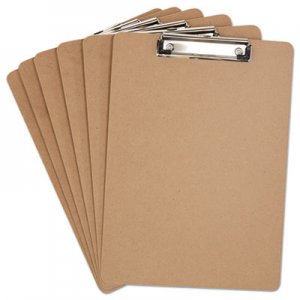 Universal Hardboard Clipboard, 1/2" Capacity, Holds 8 1/2w x 12h, Brown, 6/Pack UNV05562