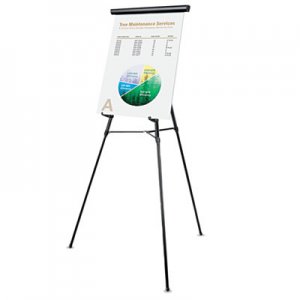 Universal 3-Leg Telescoping Easel with Pad Retainer, Adjusts 34" to 64", Aluminum, Black UNV43150