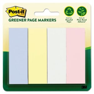 Post-it Greener Page Markers Greener Page Flags, Pastel, 50 Strips/Pad, 4 Pads/Pack MMM6714RPA 671-4RP-A