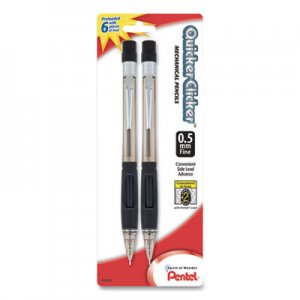 Pentel Quicker Clicker Mechanical Pencil, 0.5 mm, HB (#2.5), Black Lead, Smoke Barrel, 2/Pack PENPD345BP2K6 PD345BP2K6