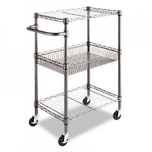 Alera Three-Tier Wire Rolling Cart, 28w x 16d x 39h, Black Anthracite ALESW342416BA