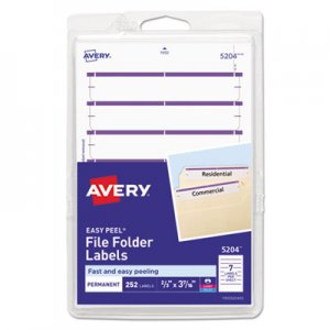 Avery Print or Write File Folder Labels, 11/16 x 3 7/16, White/Purple Bar, 252/Pack AVE05204 05204