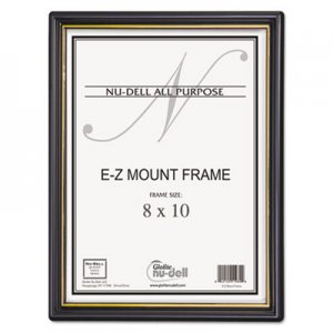 NuDell EZ Mount Document Frame with Trim Accent and Plastic Face, Plastic, 8 x 10, Black/Gold NUD11800 11800