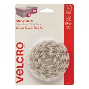 VELCRO Brand Sticky-Back Fasteners, Removable Adhesive, 0.63" dia, White, 75/Pack VEK90090 90090
