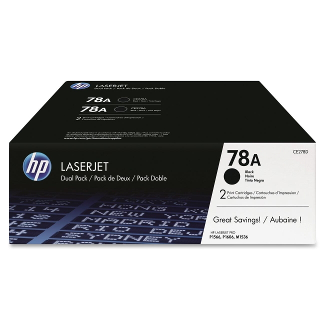 HP 2-pack Black Original LaserJet Toner Cartridges CE278D 78A