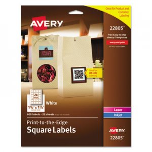 Avery Square Labels with Sure Feed and TrueBlock, 1 1/2 x 1 1/2, White, 600/Pack AVE22805 22805