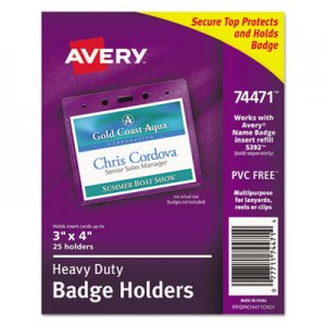 Avery Secure Top Heavy-Duty Badge Holders, Horizontal, 4w x 3h, Clear, 25/Pack AVE74471 74471
