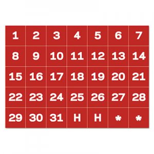 MasterVision Interchangeable Magnetic Board Accessories, Calendar Dates, Red/White, 1" x 1" BVCFM1209 FM1209