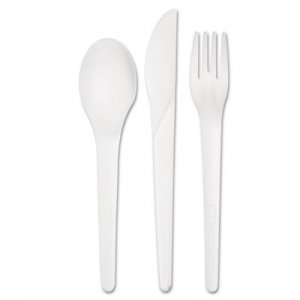 Eco-Products Plantware Compostable Cutlery Kit, Knife/Fork/Spoon/Napkin, 6", Pearl White, 250 Kits/Carton ECOEPS015 EP-S015