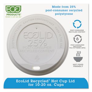 Eco-Products EcoLid 25% Recy Content Hot Cup Lid, White, F/10-20oz, 100/PK, 10 PK/CT ECOEPHL16WR EP