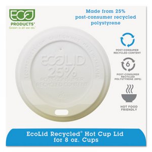 Eco-Products EcoLid 25% Recy Content Hot Cup Lid, White, Fits 8oz Hot Cups, 100/PK, 10 PK/CT ECOEPHL8WR