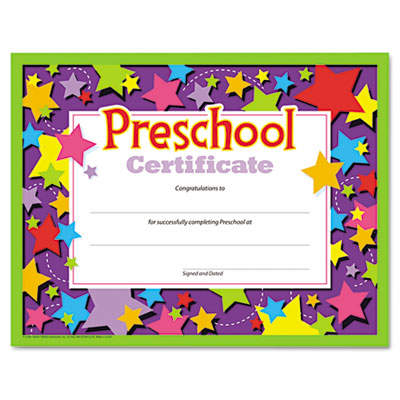 TREND Colorful Classic Certificates, Preschool Certificate, 8 1/2 x 11, 30 per Pack T17006 TEPT17006