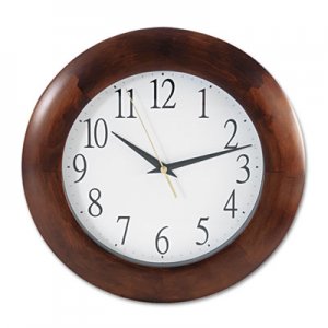 Universal Round Wood Wall Clock, 12.75" Overall Diameter, Cherry Case, 1 AA (sold separately) UNV10414