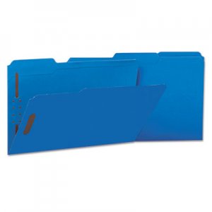 Universal Deluxe Reinforced Top Tab Folders with Two Fasteners, 1/3-Cut Tabs, Legal Size, Blue, 50/Box UNV13525