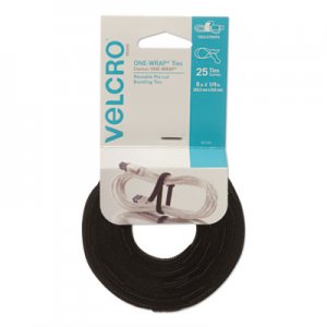 VELCRO Brand ONE-WRAP Pre-Cut Thin Ties, 0.25" x 8", Black, 25/Pack VEK91141 91141