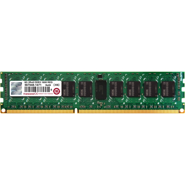 Transcend 8GB of DDR3 the Memory 240Pin Long-DIMM DDR3-1600 ECC Registered Memory TS1GKR72V6H